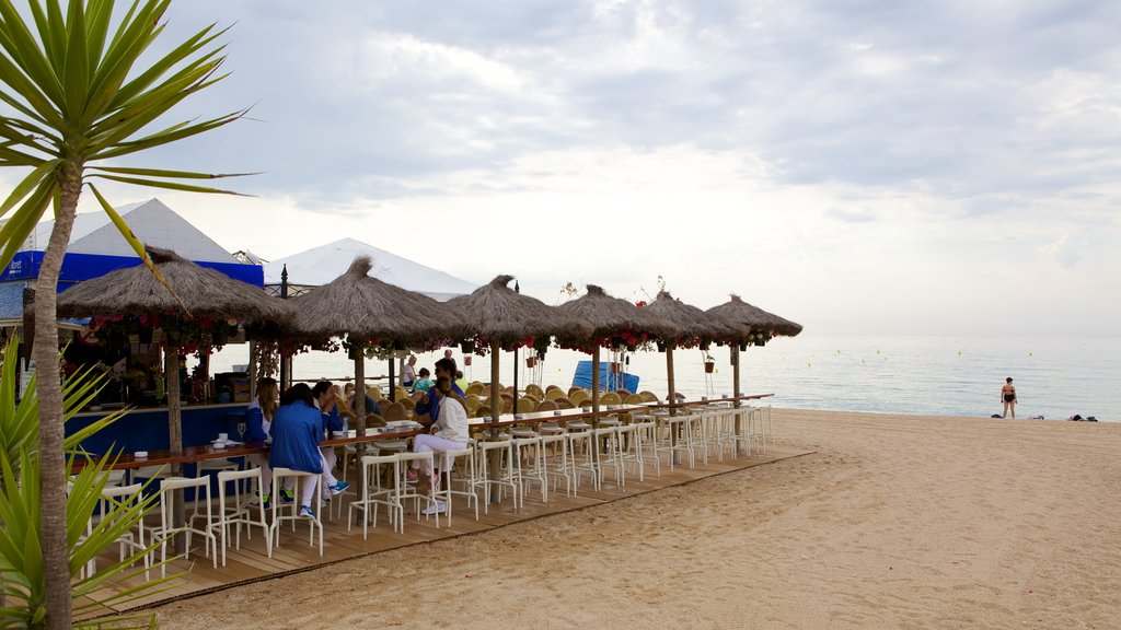 Lloret de Mar Beach showing a sandy beach and a beach bar