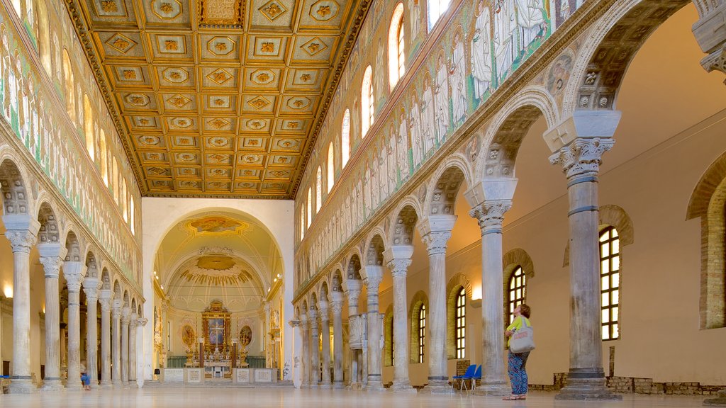 Basilica of Sant\' Apollinare Nuovo which includes religious elements, interior views and heritage architecture