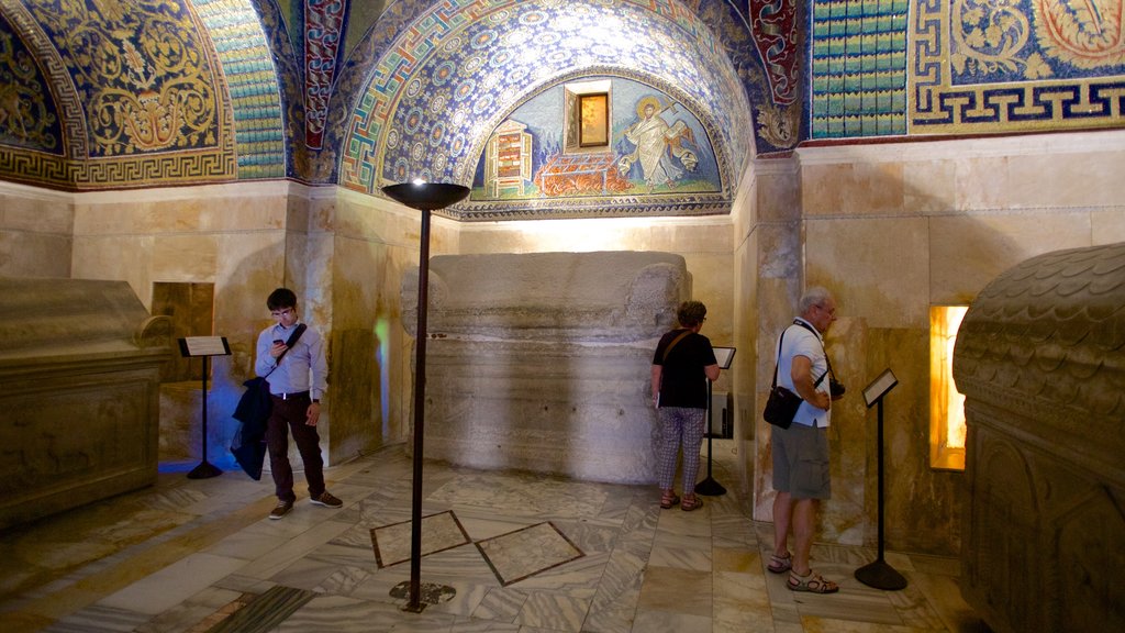 Mausoleum of Galla Placidia showing a cemetery, religious elements and interior views