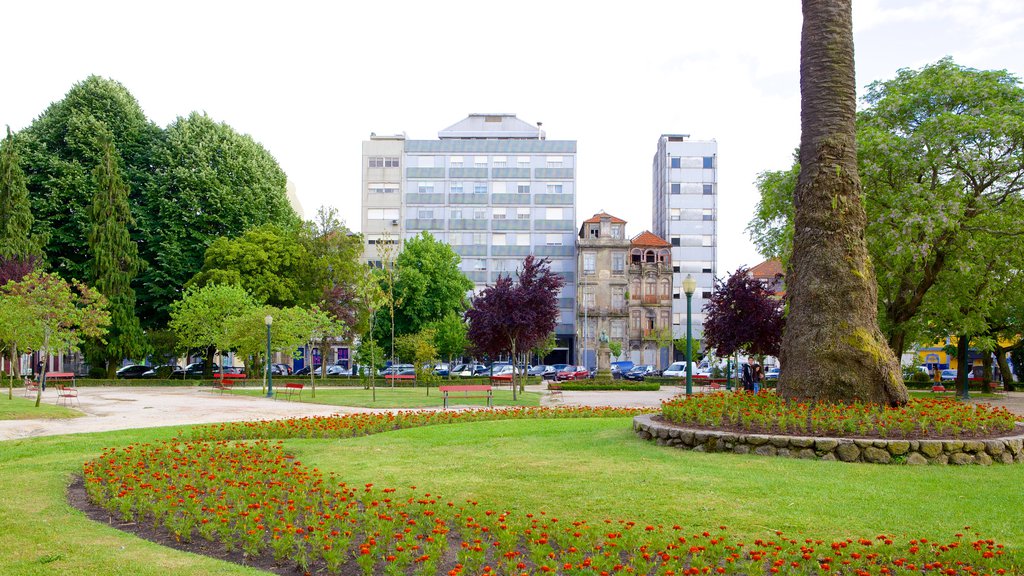 Praça da República mostrando uma cidade, um jardim e flores