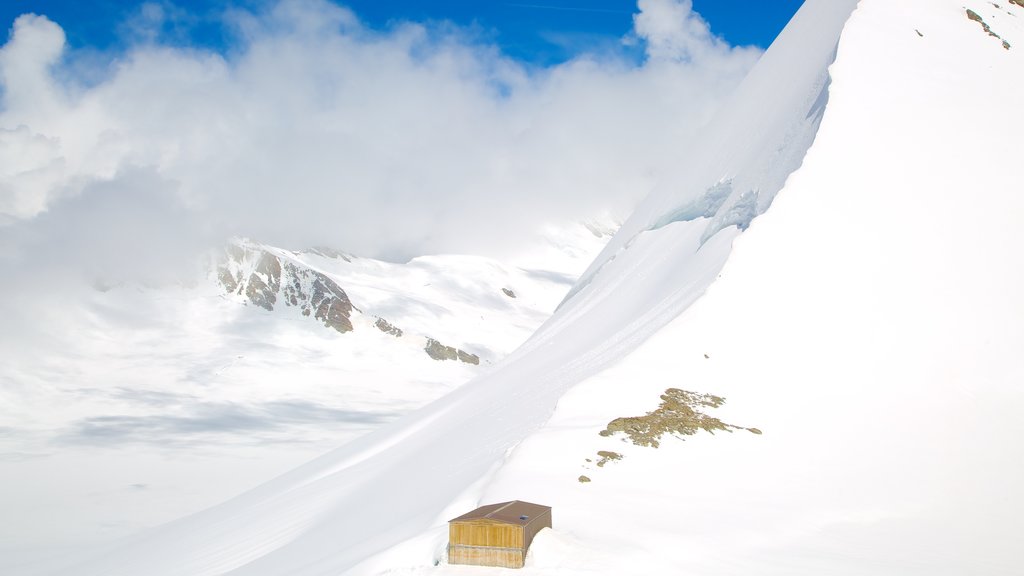 Jungfraujoch som visar dimma, berg och snö