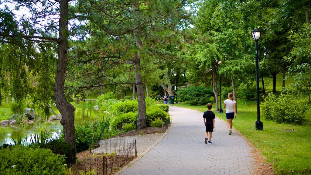 Delaware Park ofreciendo senderismo o caminata y un parque y también un pequeño grupo de personas