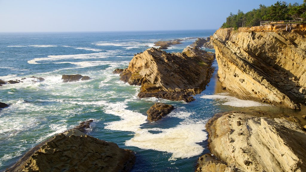 Shore Acres State Park montrant rochers au bord de la mer