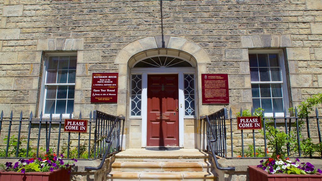 Perth Museum showing heritage architecture and flowers