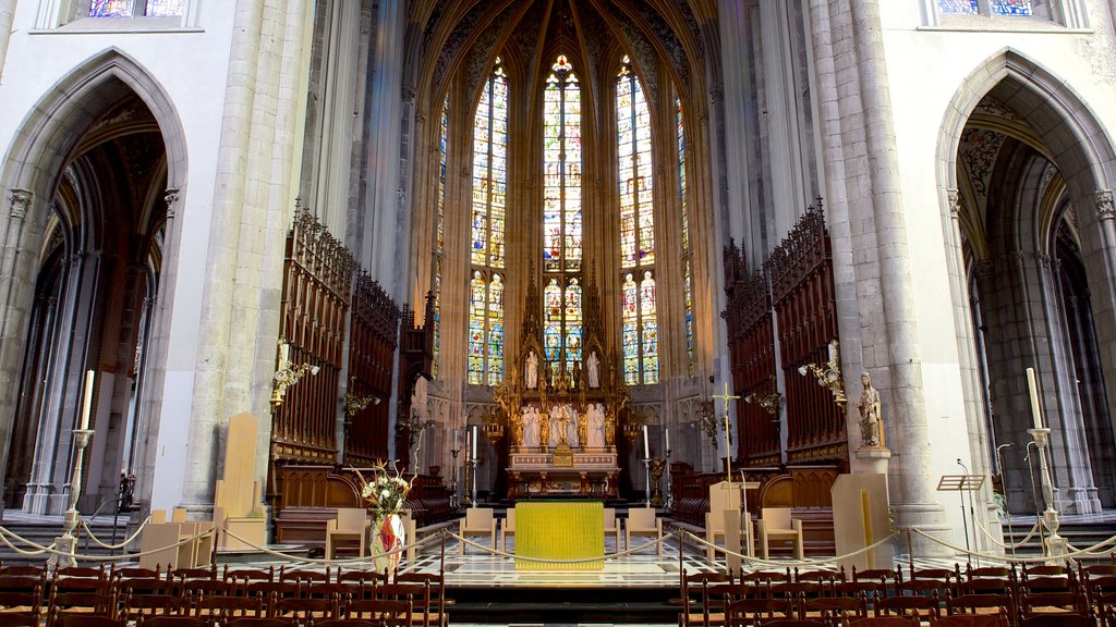 Liege Cathedral which includes heritage architecture, religious elements and interior views