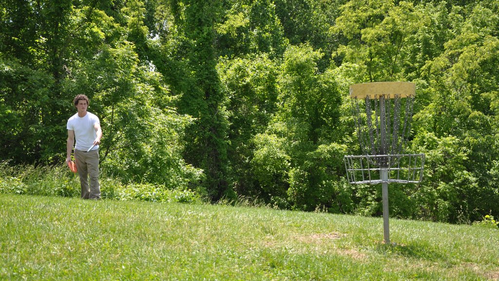 Blacksburg showing a park as well as an individual male