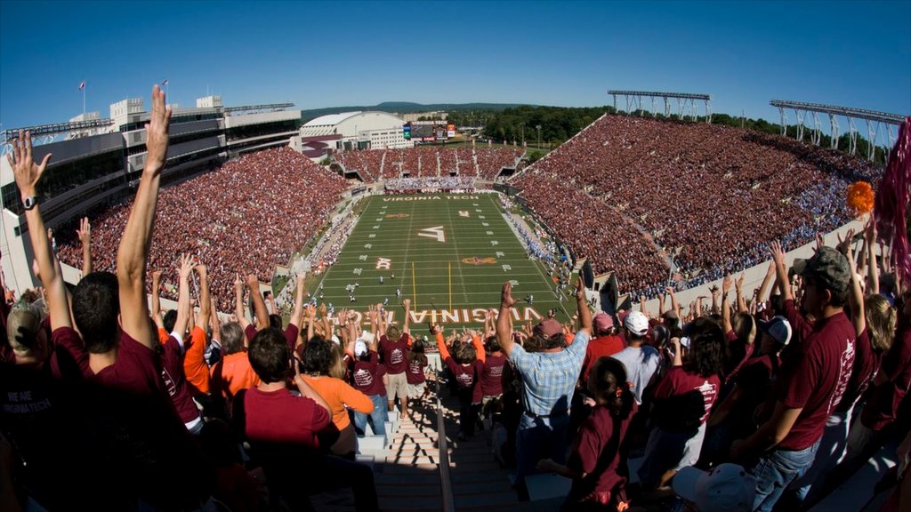 Blacksburg which includes a sporting event as well as a large group of people