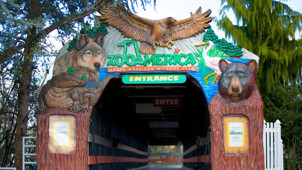 ZooAmerica showing zoo animals and signage