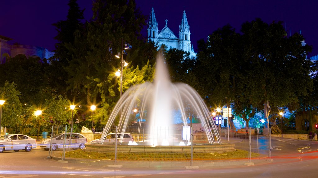 Mallorca Island which includes a fountain and night scenes