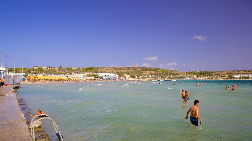 Mellieha Bay showing swimming and general coastal views