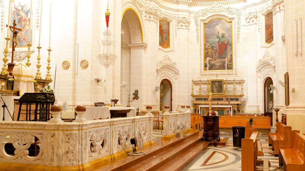 Mellieha Church which includes interior views, heritage architecture and a church or cathedral