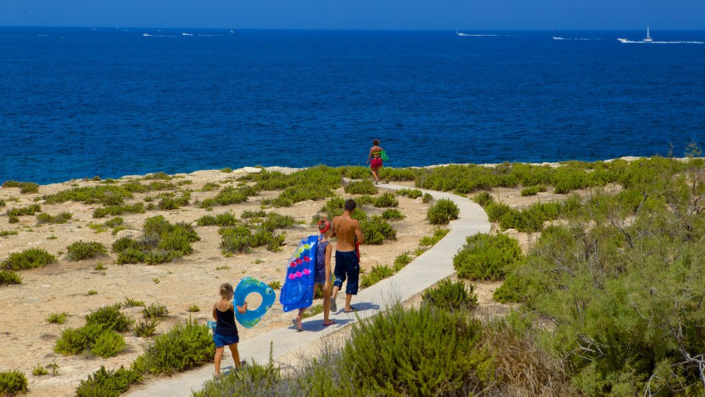 Bugibba Beach inclusief algemene kustgezichten en ook een gezin