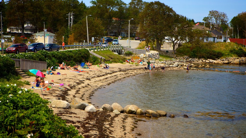 Chester showing a coastal town and a sandy beach as well as a large group of people