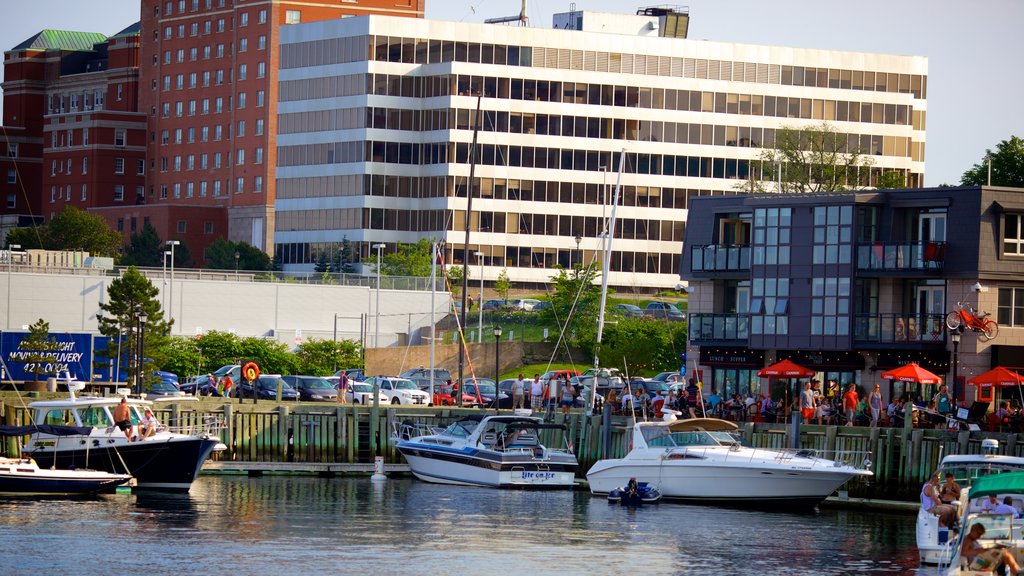 Halifax Waterfront Boardwalk showing a marina