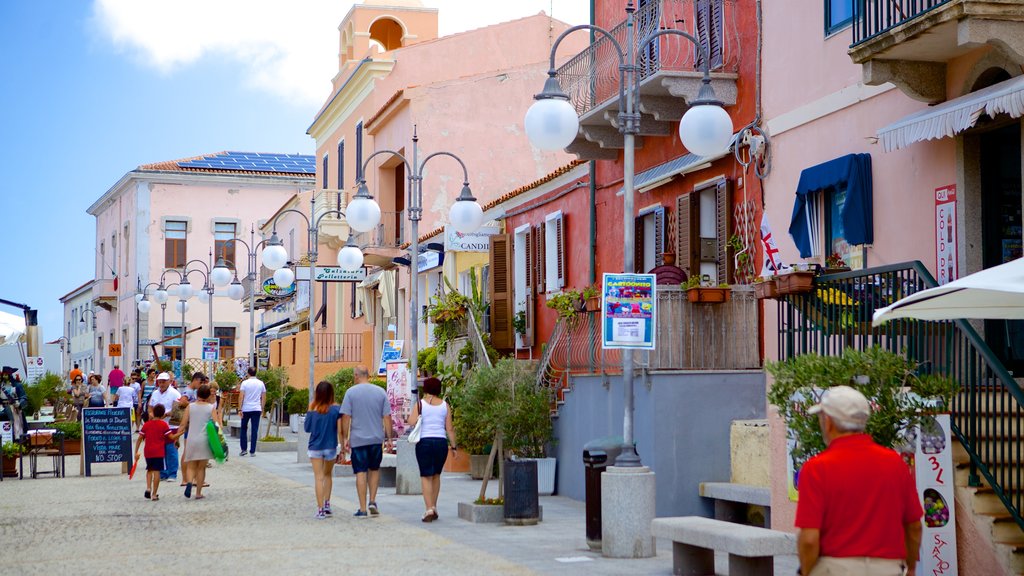 Santa Teresa di Gallura showing street scenes as well as a large group of people