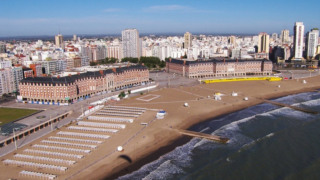 Mar del Plata which includes a coastal town, a beach and a city