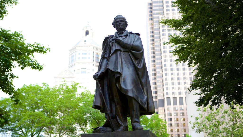 Bushnell Park which includes a park and a statue or sculpture