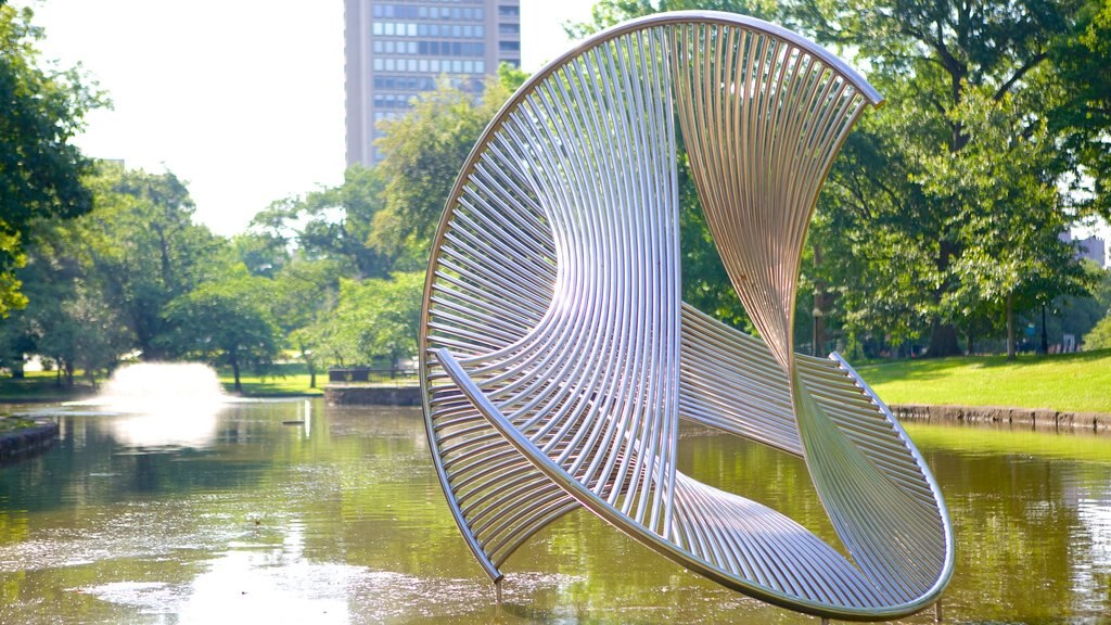 Bushnell Park que incluye un jardín y arte al aire libre