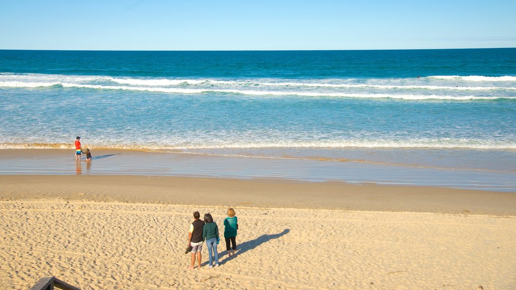 Coolum Beach which includes a sandy beach as well as a small group of people