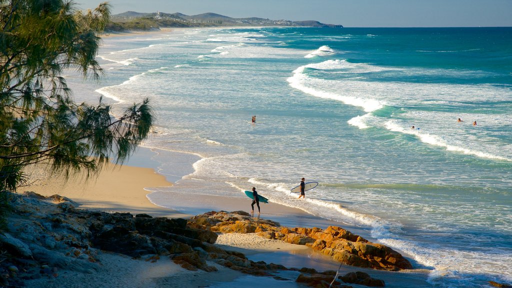 Coolum Beach showing landscape views and a beach