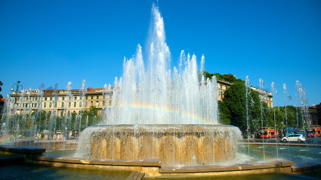 Castello Sforzesco showing a city and a fountain