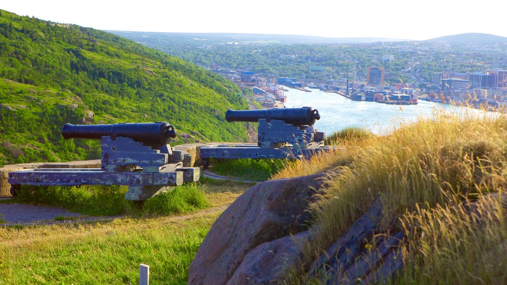 Signal Hill featuring heritage elements, military items and a city