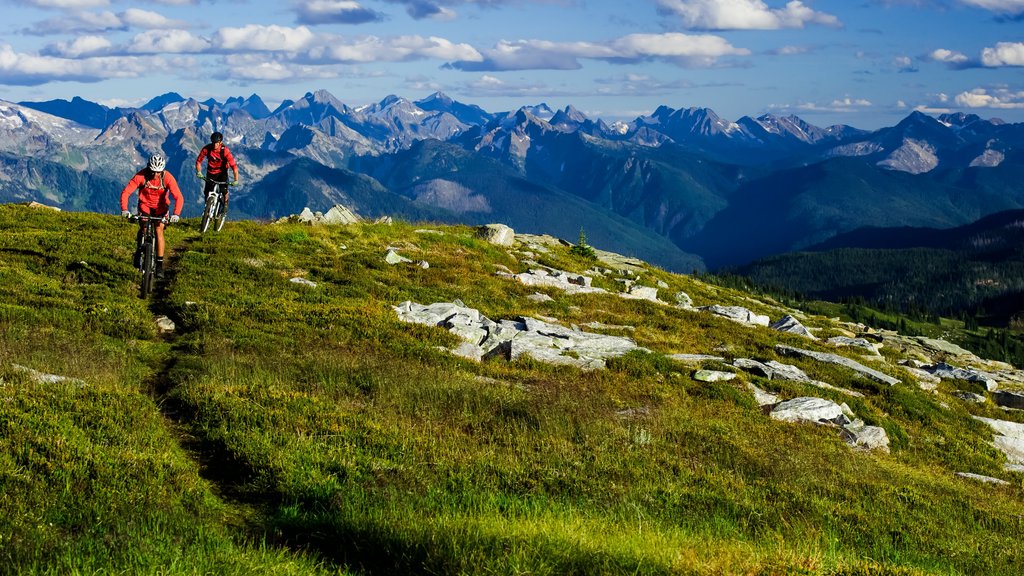 Revelstoke ofreciendo bicicletas de montaña, vista panorámica y montañas