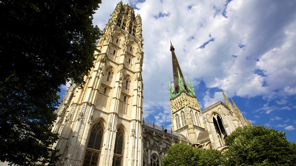 Cattedrale di Rouen che include chiesa o cattedrale, elementi religiosi e architettura d\'epoca