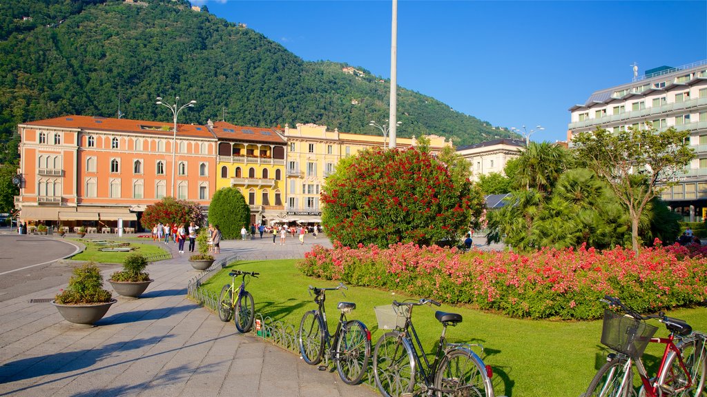 Piazza Cavour menampilkan kota kecil atau desa, alun-alun dan taman