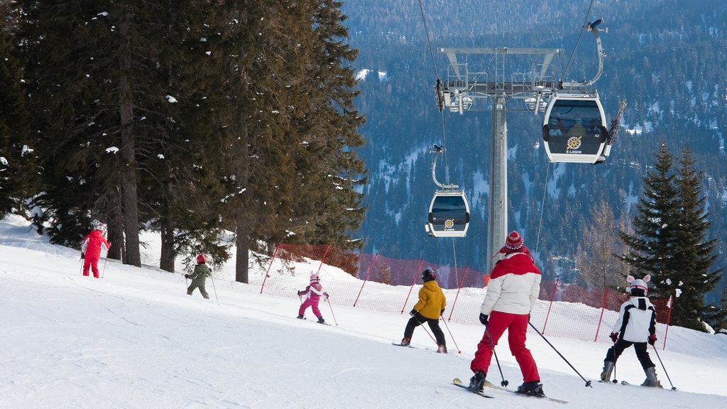 Madonna di Campiglio que incluye una góndola, nieve y ski en la nieve