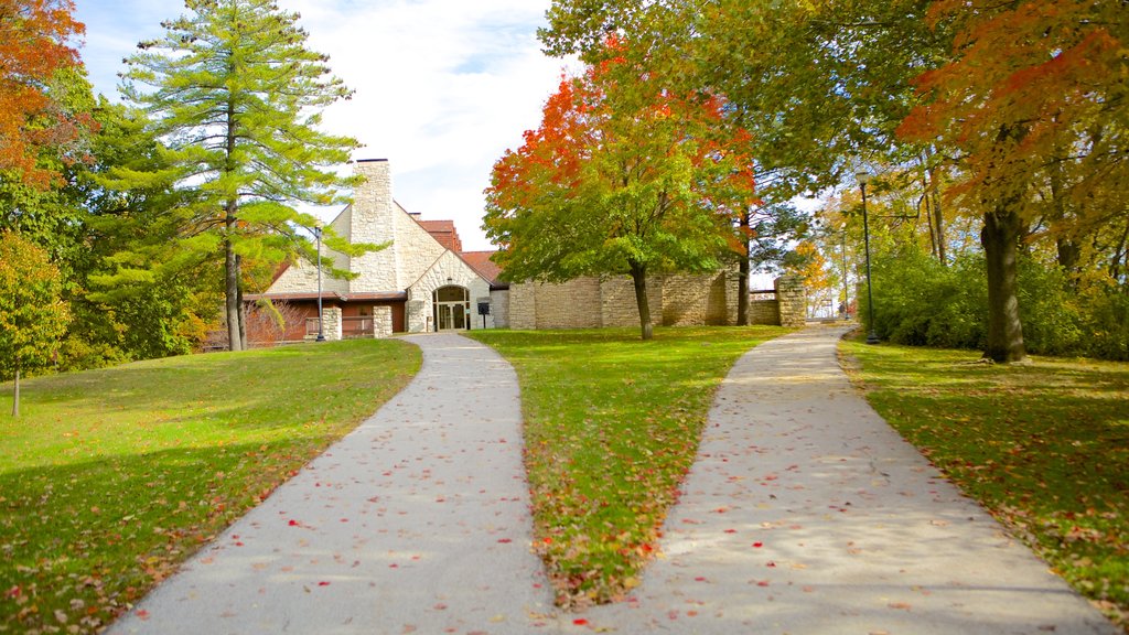 Black Hawk State Historic Site showing autumn leaves and a garden