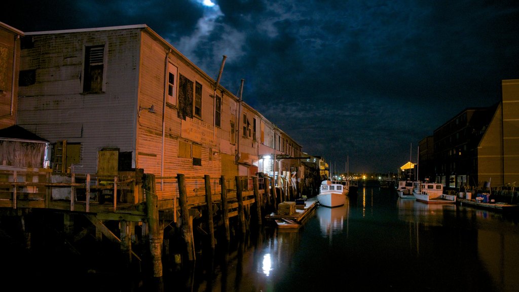 Portland mostrando una ciudad, una bahía o puerto y escenas nocturnas