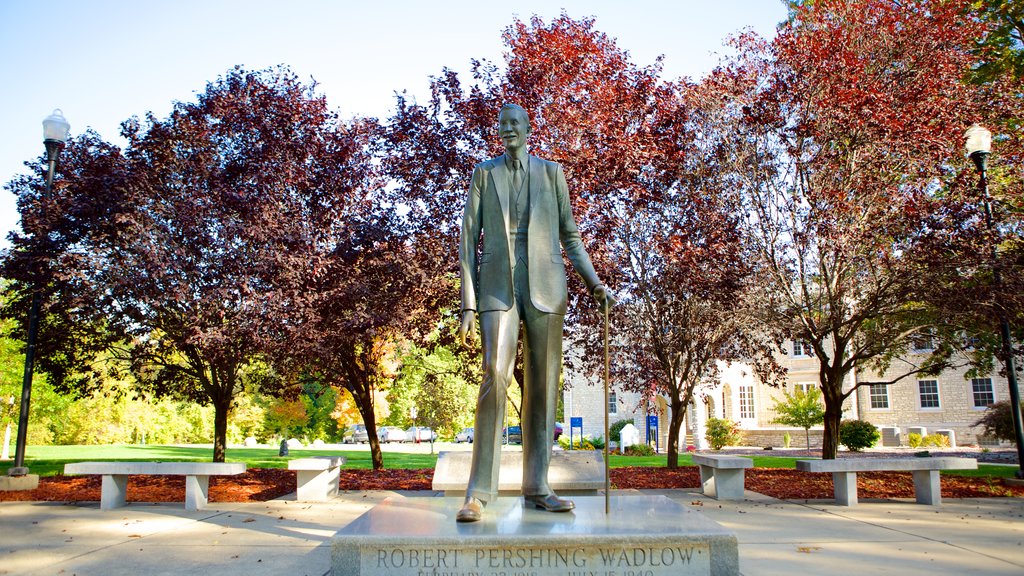 Alton showing autumn colours and a statue or sculpture