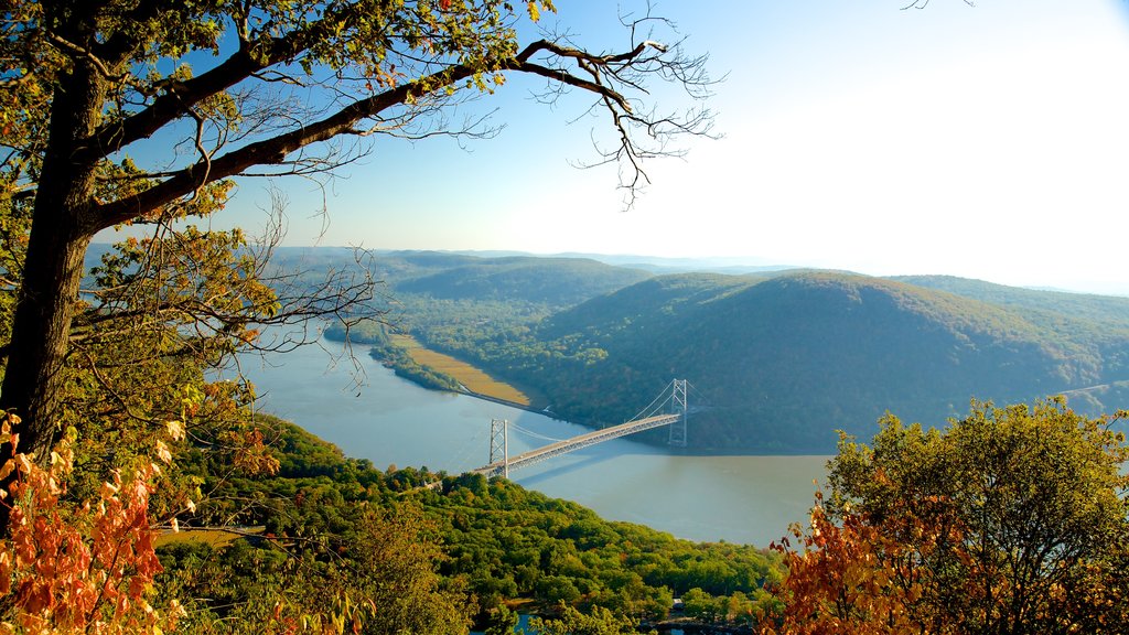 Bear Mountain State Park featuring a river or creek, a bridge and tranquil scenes