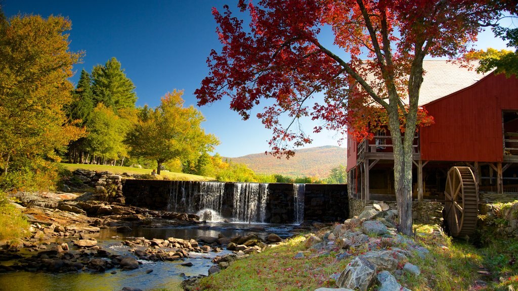 Weston ofreciendo un río o arroyo y hojas de otoño