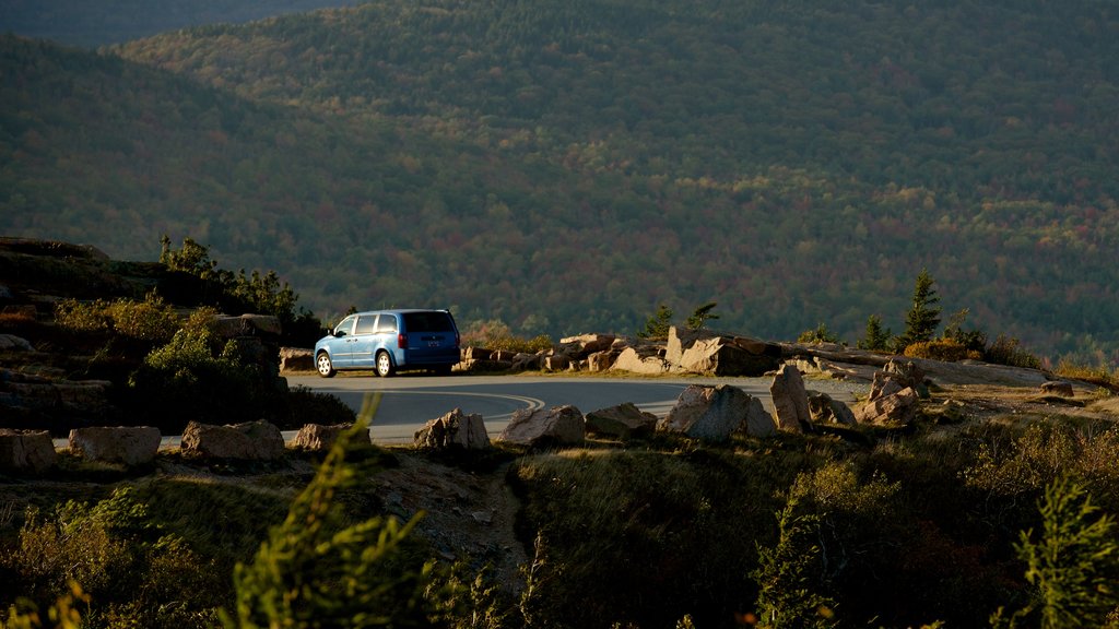 Cadillac Mountain mostrando montanhas e passeio em veículo