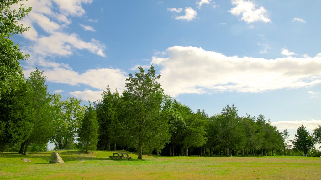 Parque estatal Fort Wetherill que incluye un jardín y vistas de paisajes