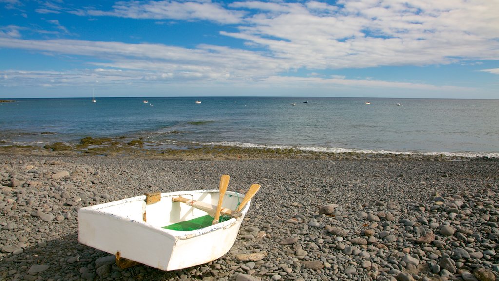 Playa Barca showing a pebble beach, boating and general coastal views