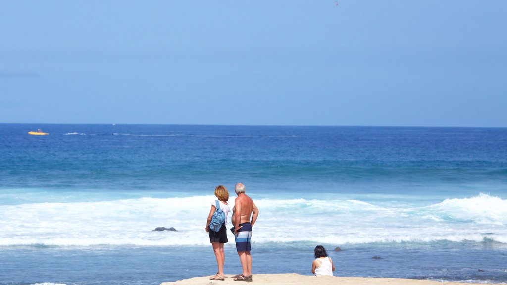 Playa de las Americas que inclui paisagens litorâneas e uma praia assim como um casal