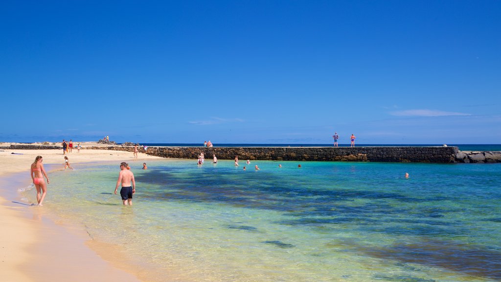 Las Cucharas strand som visar kustutsikter, en sandstrand och bad