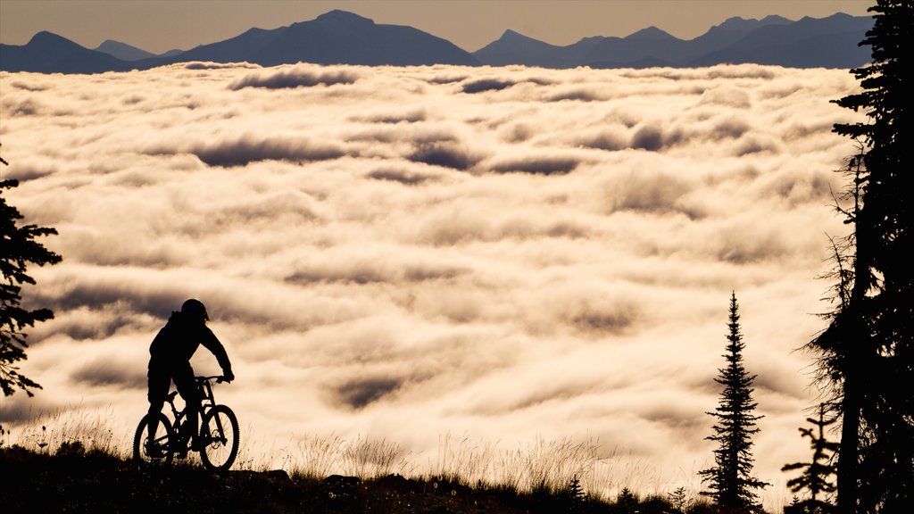 Nelson mostrando bicicletas de montaña, montañas y un atardecer