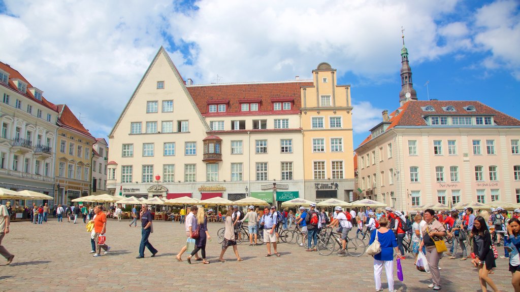 Raekoja Plats som inkluderer torg eller plass og historisk arkitektur i tillegg til en stor gruppe med mennesker