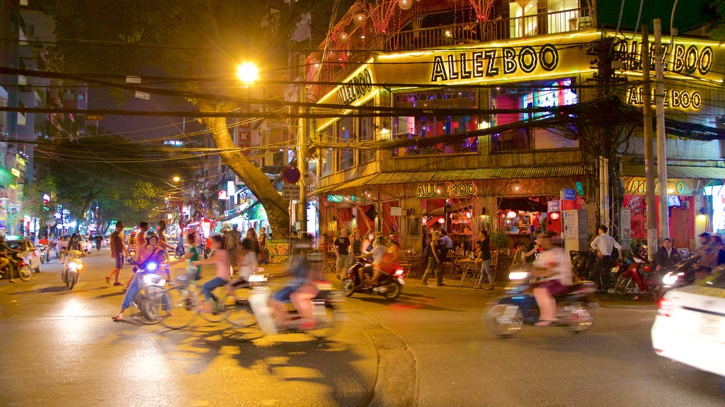 Pham Ngu Lao Street featuring shopping, night scenes and street scenes