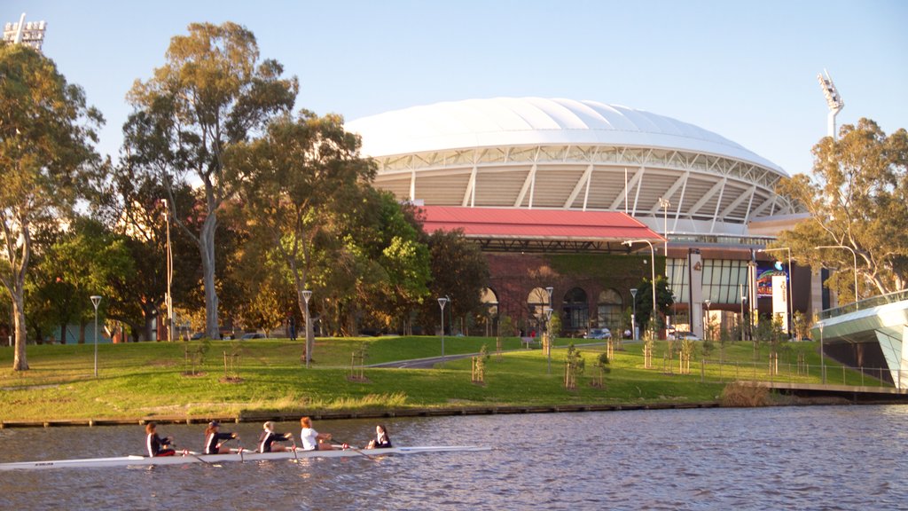 Sân vận động Adelaide Oval cho thấy kiến trúc hiện đại và chèo thuyền kayak