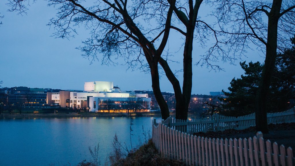 Helsinki featuring night scenes and a lake or waterhole