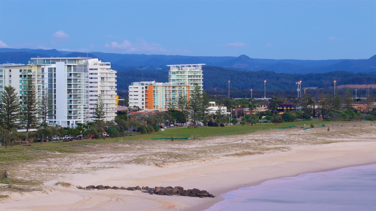 Coolangatta which includes a beach, a city and general coastal views