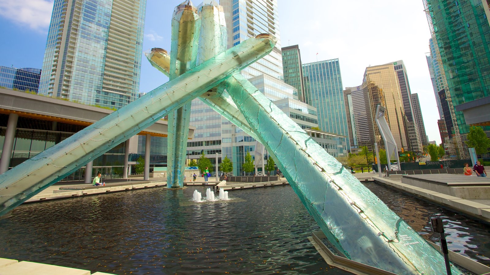 Vancouver showing a city, a high-rise building and a fountain