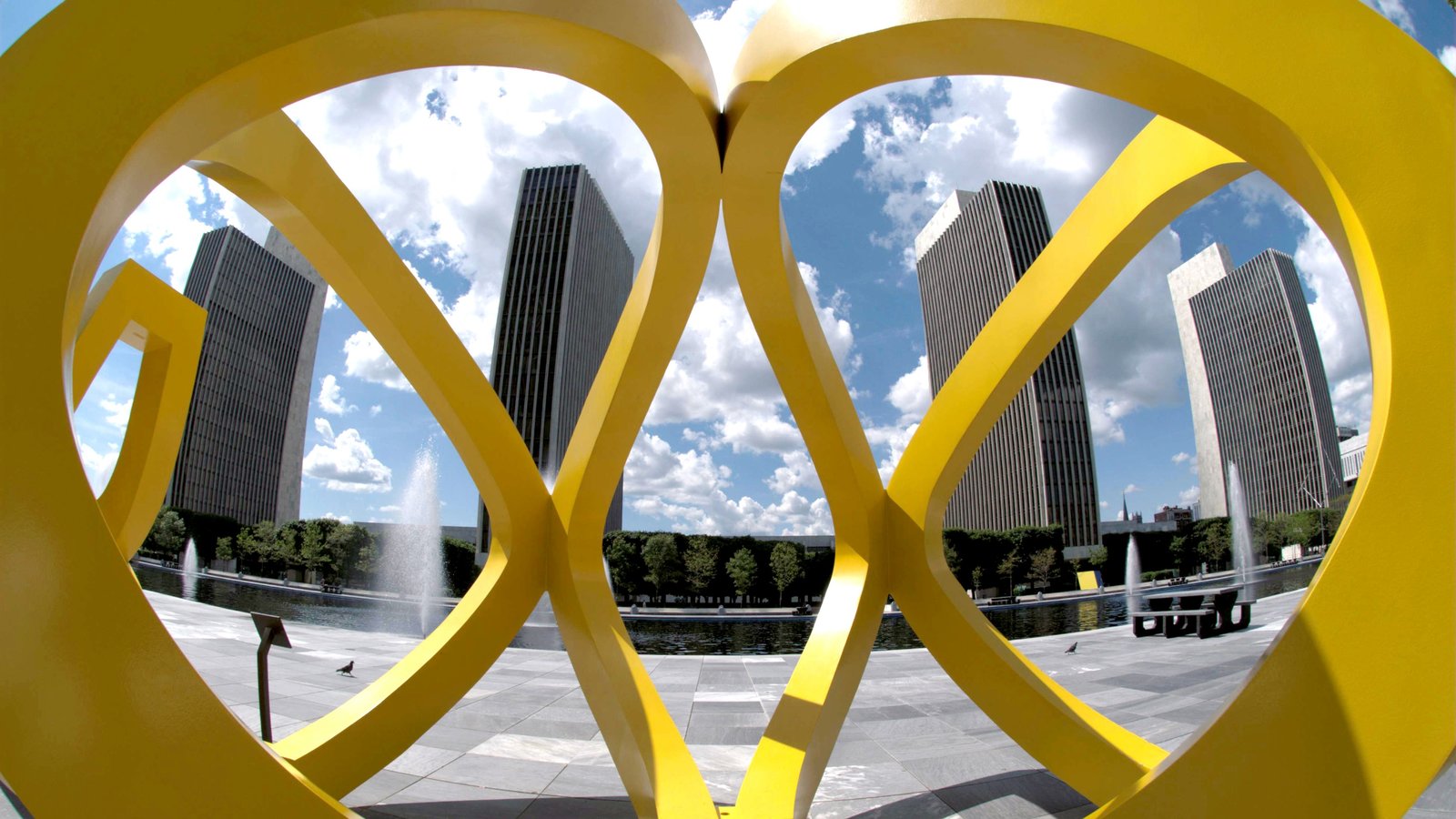 Albany showing outdoor art, a high-rise building and a city