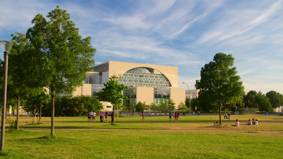 Berlin which includes modern architecture and a park