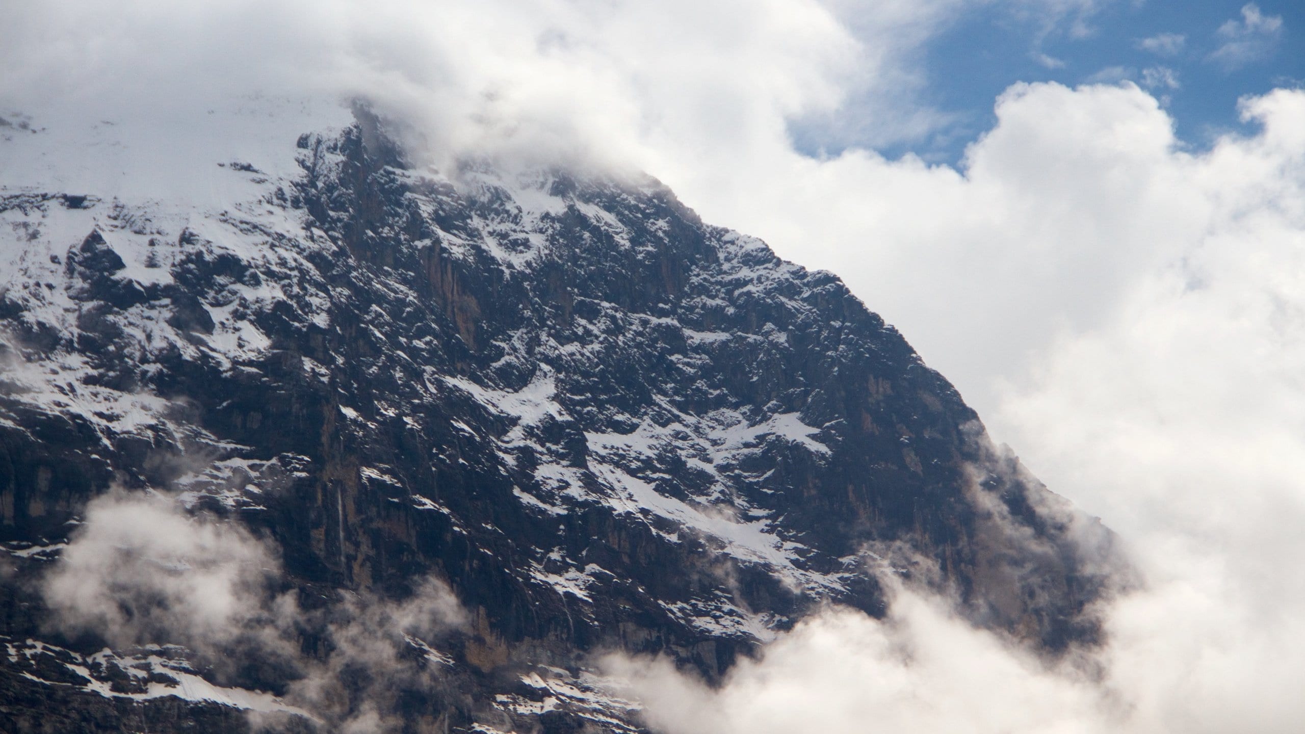 Grindelwald which includes mist or fog, snow and mountains